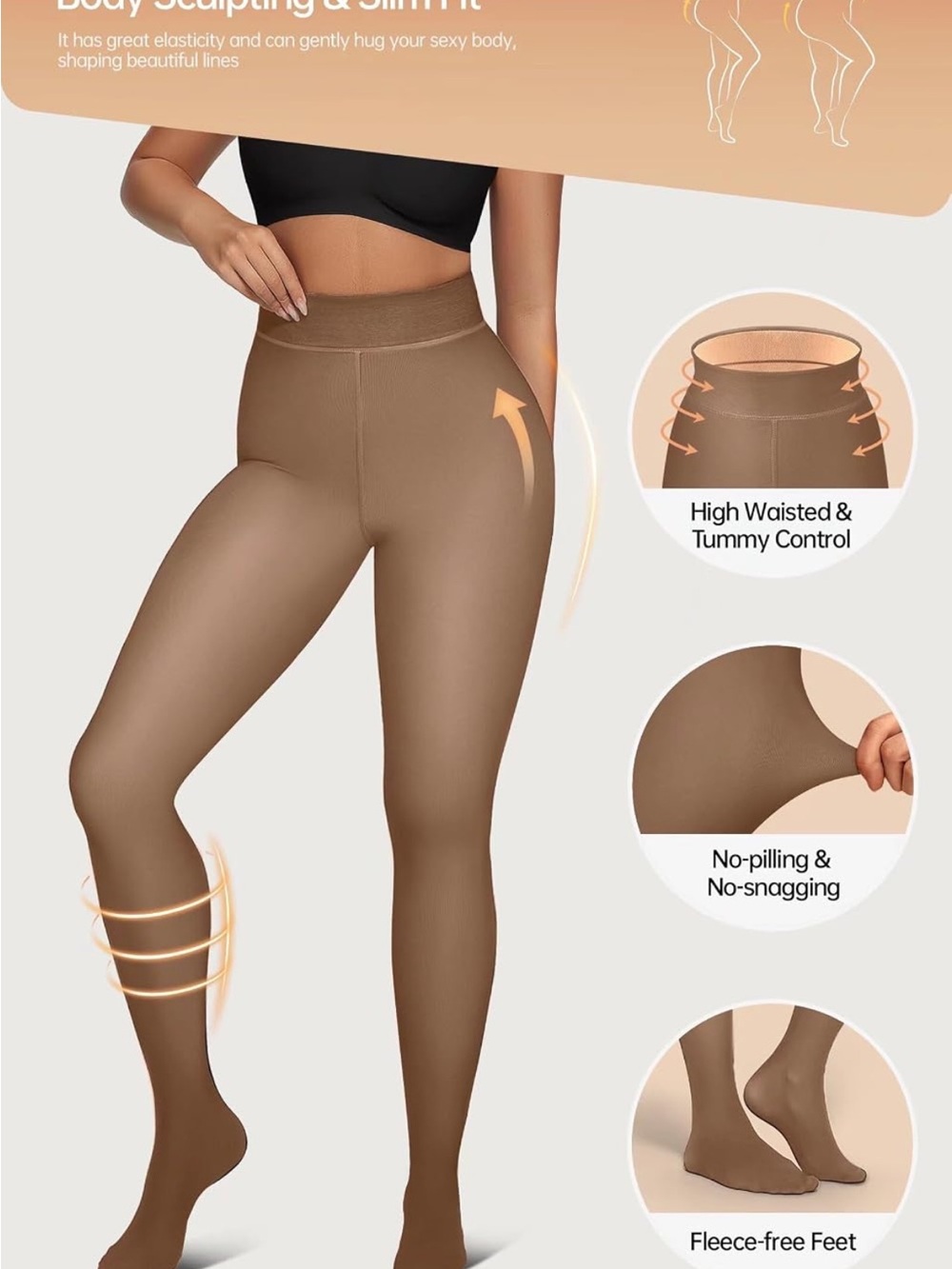 High-Waisted Tummy Control Women’s Shaping Leggings - Brown
